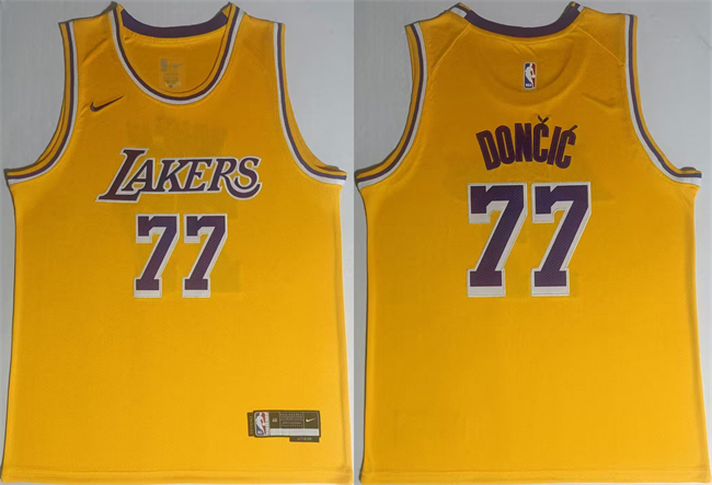 Men's Los Angeles Lakers #77 Luka Dončić Yellow 2025 Stitched Basketball Jersey